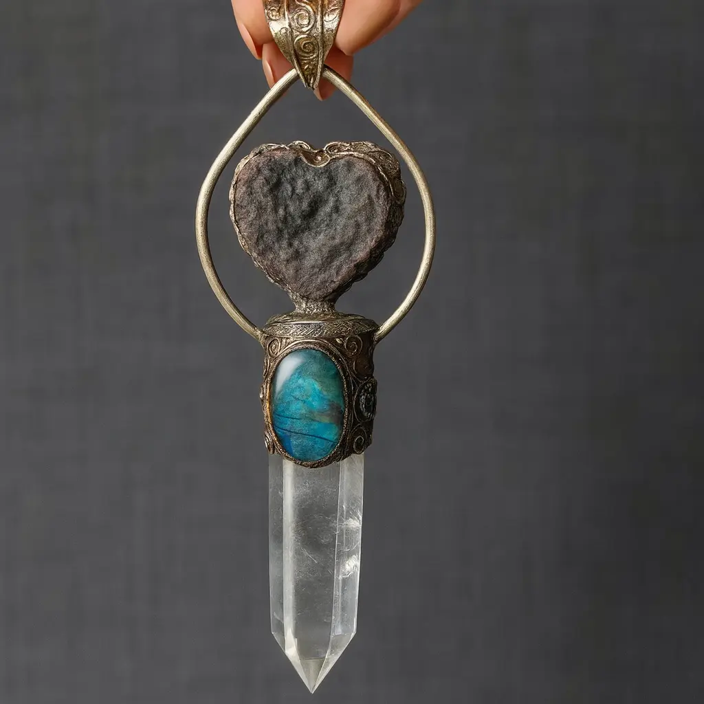 XL Druzy Heart with Labradorite & Quartz Pendant