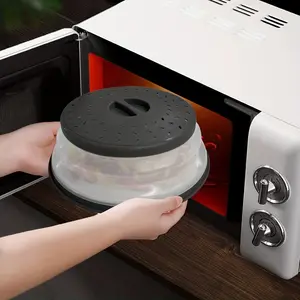 Foldable Microwave Food Cover Set, BPA Free Tpr Material, 10.5 Inch Round Handle Design, Steam Vent Filter for Fruits & Vegetables, Modern Kitchen Gadgets