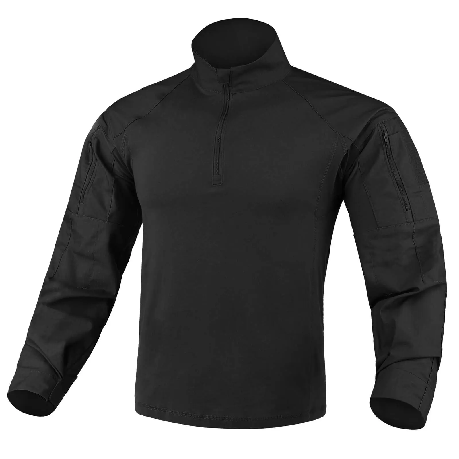 KRYDEX Men's Tactical Combat Shirt, Ripstop Long Sleeve Jersey with Removable Elbow Pads, Mid-Zip Collar & Hook and Loop Cuffs, Clothes, Jersey Shirt, Activewear Clothing, Casual Sport Shirt