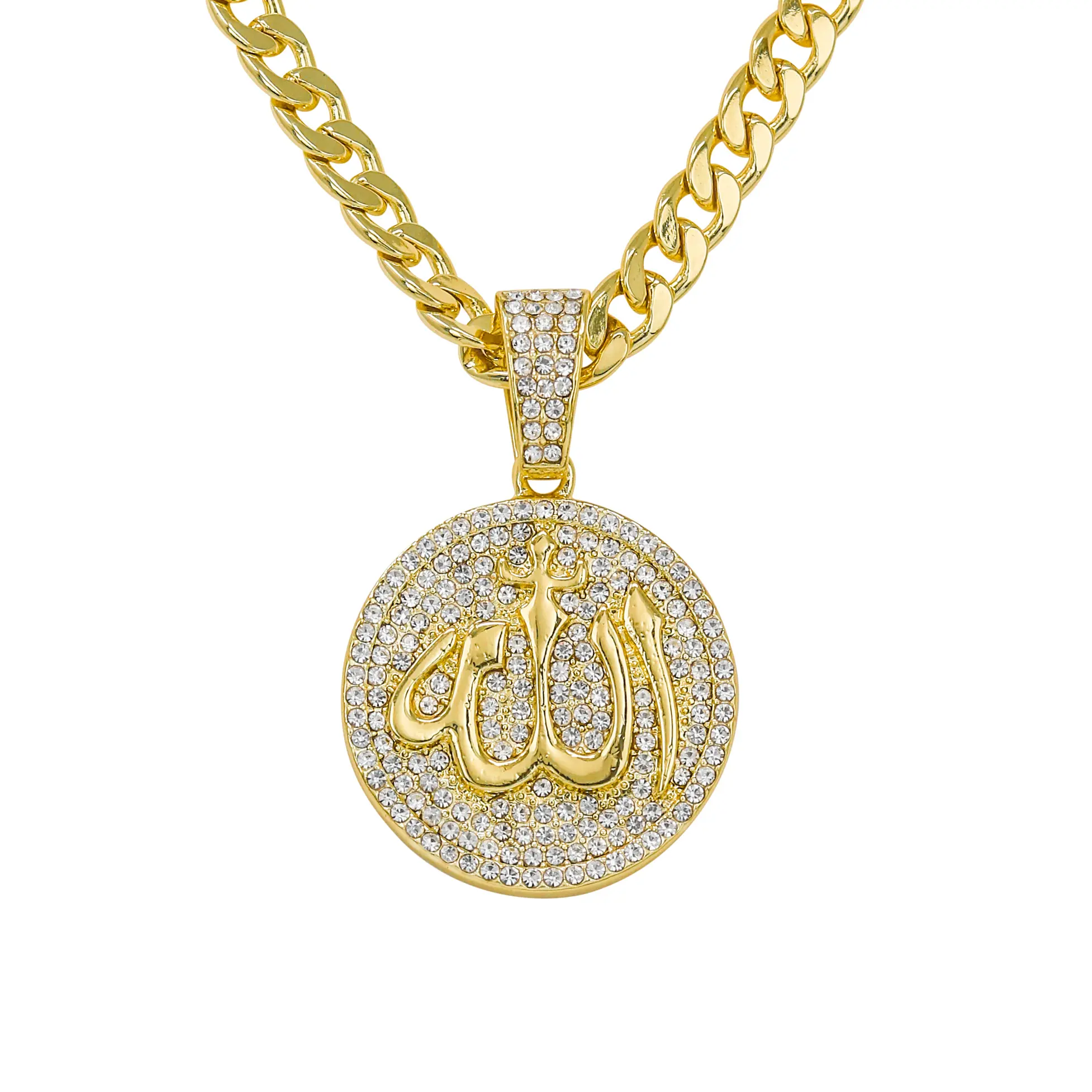 Allah Medallion Necklace with Cuban Chain – 22mm Pendant, Gold / Silver Tone – Alloy with Coated Finish