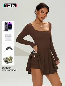 Women's Seamless Tennis Athletic Dress with Integrated Safety Shorts and Pockets. Made from high-stretch, breathable fabric for a comfortable, non-restrictive fit. Designed for tennis, running, fitness, and everyday wear. Workout Dress