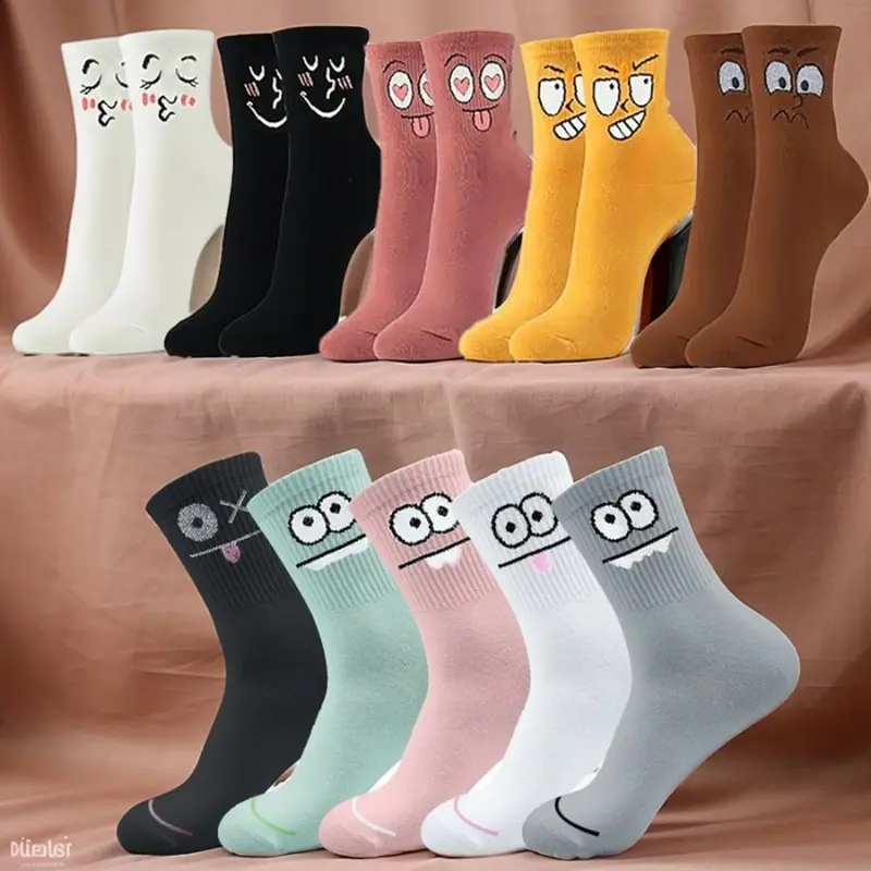 Women's Multicolor Athletic Socks - Cotton Mid-Tube, Funny Fashion Design, Lightweight, 10 Pairs Mixed Color, 1 Size Fit, Sweat-Wicking, Breathable for Sports, One Size Fit