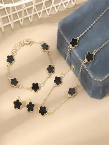 Flower Design Matching Jewelry Set, Elegant Necklace & Bracelet & Earrings for Women & Girls, Fashion Jewelry for Party, Daily Decor, Trendy All-match & Exquisite Jewelry for Birthday Gift