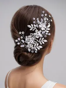 Rhinestone Leaf Design Hair Comb, 2024 New Style Elegant Bridal Headwear for Wedding Bridal Party Formal Occasions, Fashion Hair Accessories for Women Hairstyles Ideas