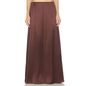 Helsa The Silk Charmeuse Maxi Skirt in Fudge
