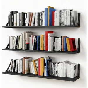 Floating Shelves 36 Inches Long 8 in Deep Set of 3, Large Wall Shelf for Bedroom Books, Heavy Duty Wide Wall Shelving for Closet Organizers and Storage, Living Room, Library (Black)