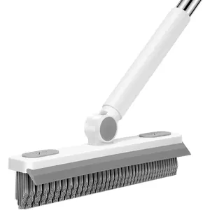 Grout Cleaner Brush with Long Handle, V-Shaped Floor Scrub Brush Swivel Grout Brush Stiff Bristle Floor Grout  for Bathroom, Tile Line, Crevice, Kitchen, Wall, Deck, Garage, White Grey