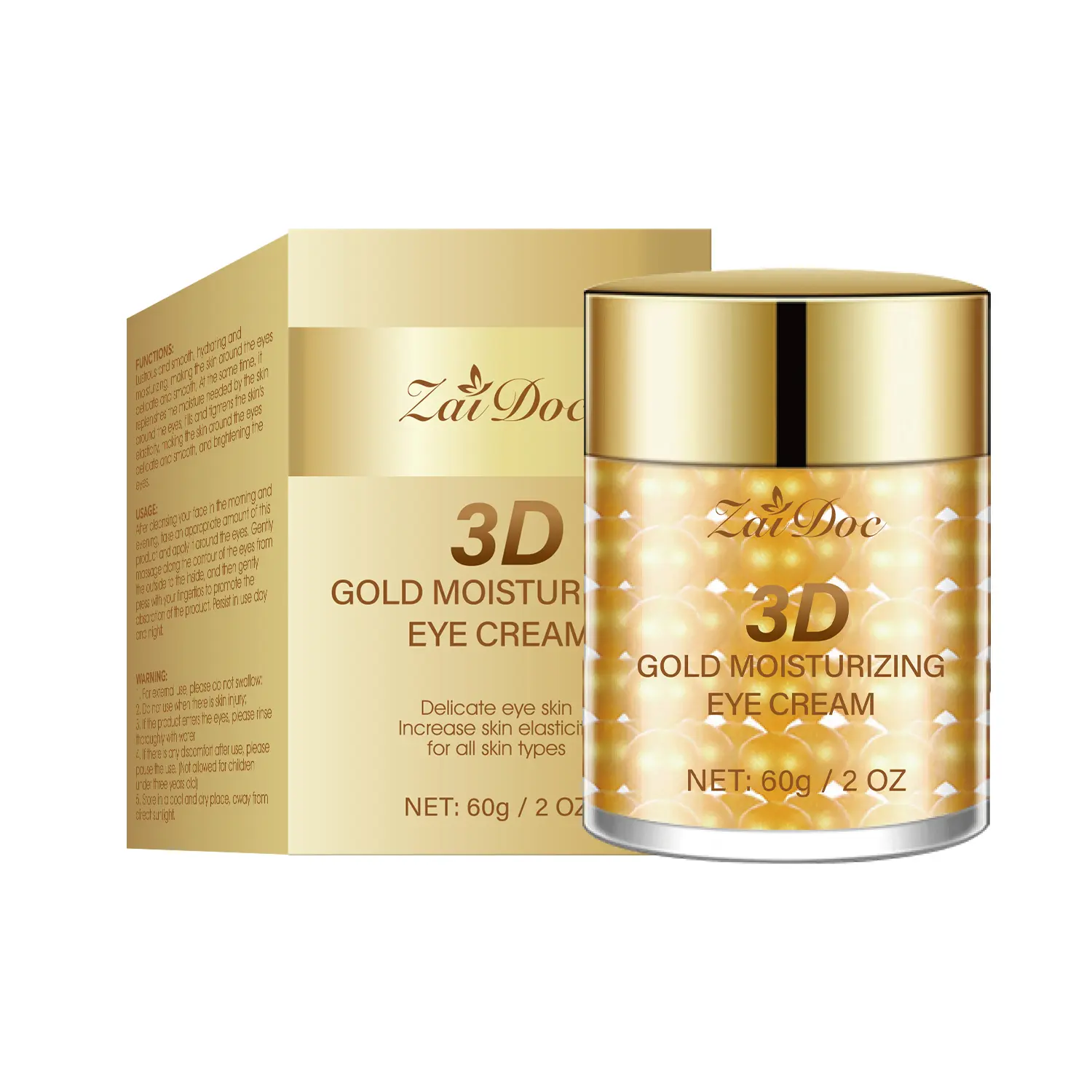 ZaiDoc 3D Gold Water-Based Revitalizing Eye Cream - 60g Moisturizer for All Skin Types, Hydrates, Reduces Wrinkles, Tightens, Fades Fine Lines