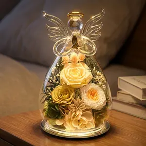 【Real Roses】FIACO Preserved Colorful Forever Flower in Glass Angel Figurine, Elegant Birthday Mother's Day Gifts for Mom Wife Sister Grandma Daughter