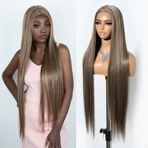 [Style Icon] 38” Super Long Silky Straight Wigs Lace Front Wigs Pre-Plucked 4.5” Deeper Middle Part Wig Blond Synthetic Wig