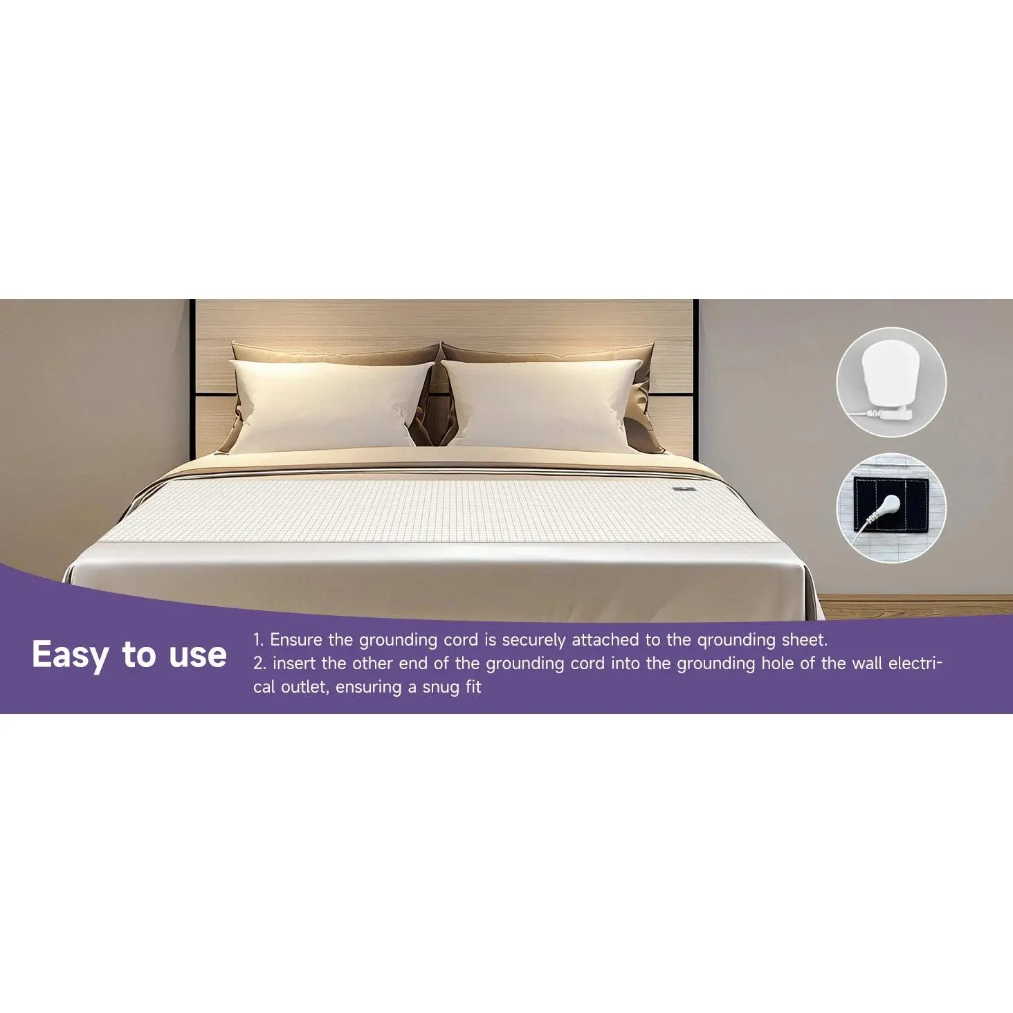 Grounding Sheets Earthing Flat Sheet Fit All Bed Sizes with Conductive Cord Earth Connected Cotton+Silver Fiber for Better Sleep