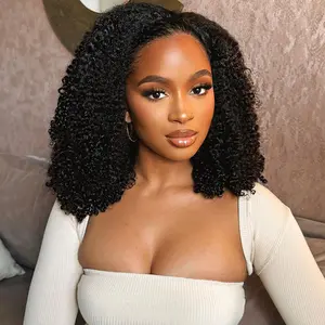 Kinky Curly Half Wig Human Hair 200% Density Wear Go Glueless Wigs Human Hair Curly 3 In 1 Half Wigs for Women Drawstring Seamless Flip Headband Wig Beginner Friendly outdoorfun