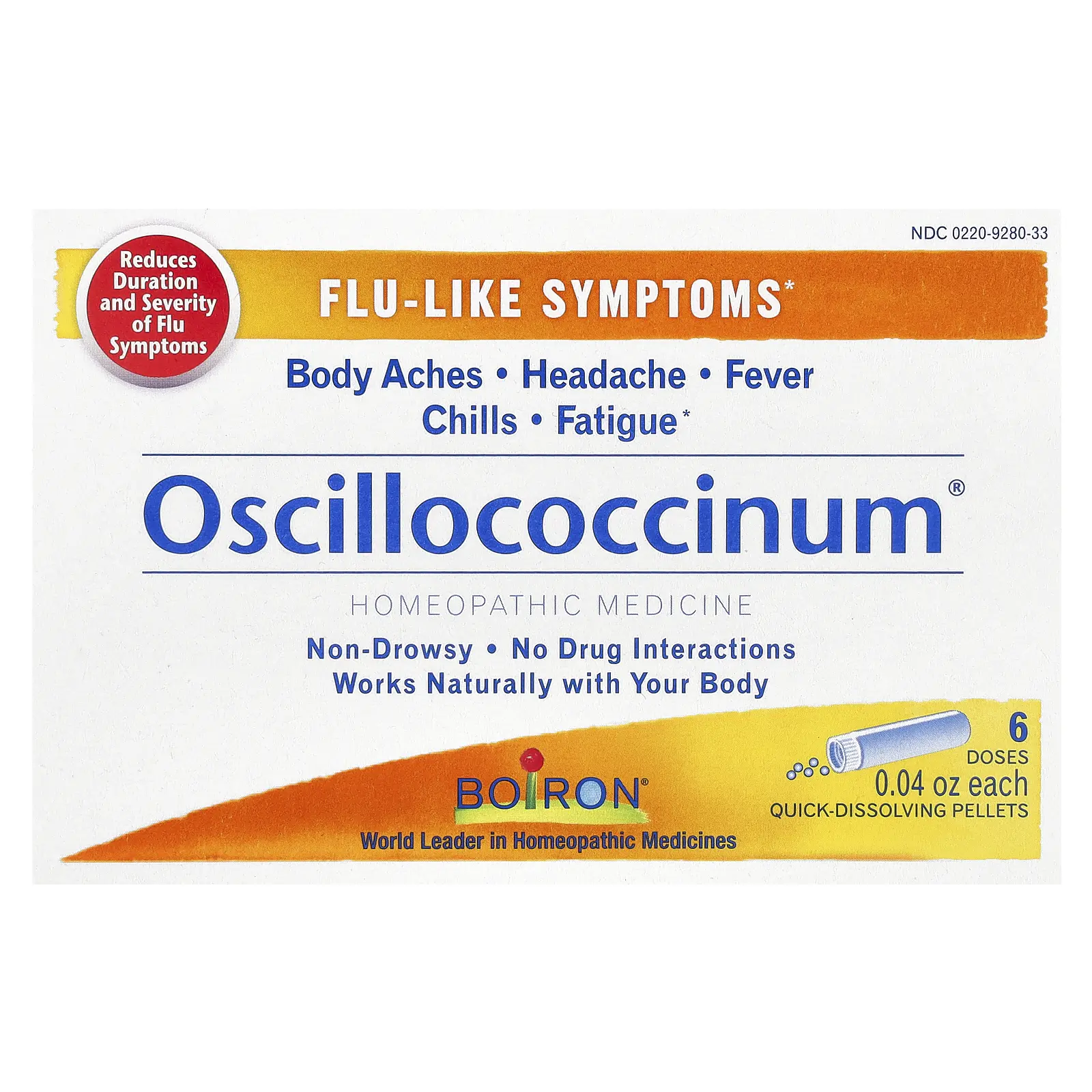 Boiron Oscillococcinum, Flu-Like Symptoms, 6 Doses, 0.04 oz Each | HSA/FSA Eligible