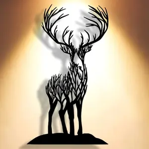 1pc Fine Manufacturing: Tree branches and deer metal tags, elegant and minimalist Christmas art design, wall decoration crafts, suitable for offices, living rooms, bedrooms, terraces, kitchens, courtyard walls, shop hall hanging decorations