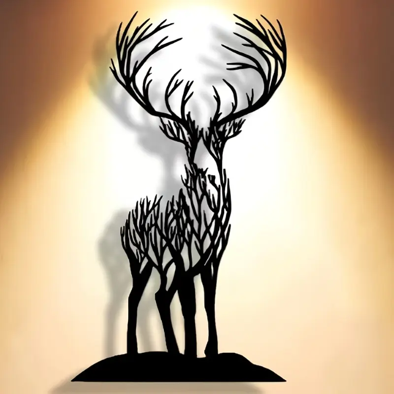 1pc Fine Manufacturing: Tree branches and deer metal tags, elegant and minimalist Christmas art design, wall decoration crafts, suitable for offices, living rooms, bedrooms, terraces, kitchens, courtyard walls, shop hall hanging decorations