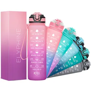32oz Motivational Reusable Water Bottle, BPA-Free Sports Hydration Tumbler with Time Markers, Leak-Proof Lid, Soft Silicone Straw, Carry Strap, Gym Accessories for Gym Workouts, Daily Hydration,summervibes outdoorfun