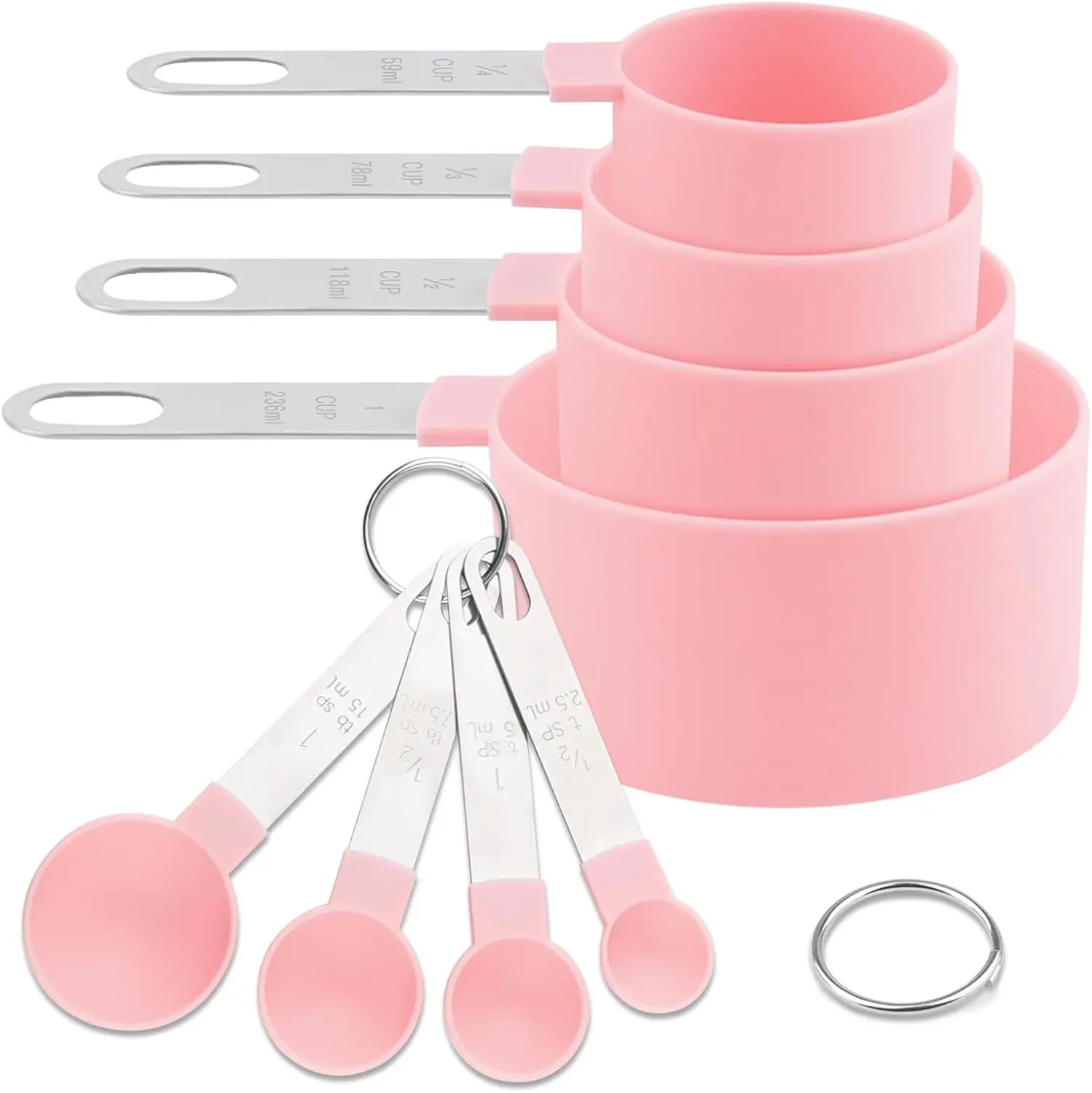 8-Piece Stackable Sturdy Metal Kitchen Food Measuring Tool Set - Stainless Steel Handles, Nesting Design, Detachable Hanging Feature, Metric Units, Precise Utensils for Baking, Cooking Prep, No Battery, No Magnets, Precise Measuring Cups & Jugs
