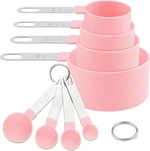 8-Piece Stackable Metal Measuring Cup and Spoon Set with Stainless Steel Handles, Nesting Cups, Detachable Hanging Design, Metric Units, Kitchen Utensils for Measuring Dry/Liquid Ingredients, Baking, Coffee Preparation