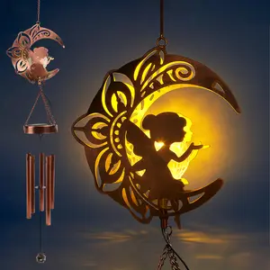LeiDrail Solar Moon Fairy Metal Light With Wind Chimes For Outdoor Garden Decoration Mum Gift