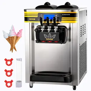 VEVOR Commercial Ice Cream Maker,  22-30L/H Yield, 2350W Countertop Soft Serve Machine with 2x6L Hopper 2L Cylinder LCD Panel Puffing Shortage Alarm, Frozen Yogurt Maker for Restaurant Snack Bar, Silve