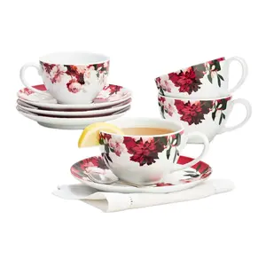 Holiday 8-Pc. Set of Teacups & Saucers Drinkware Porcelain snackeez cup