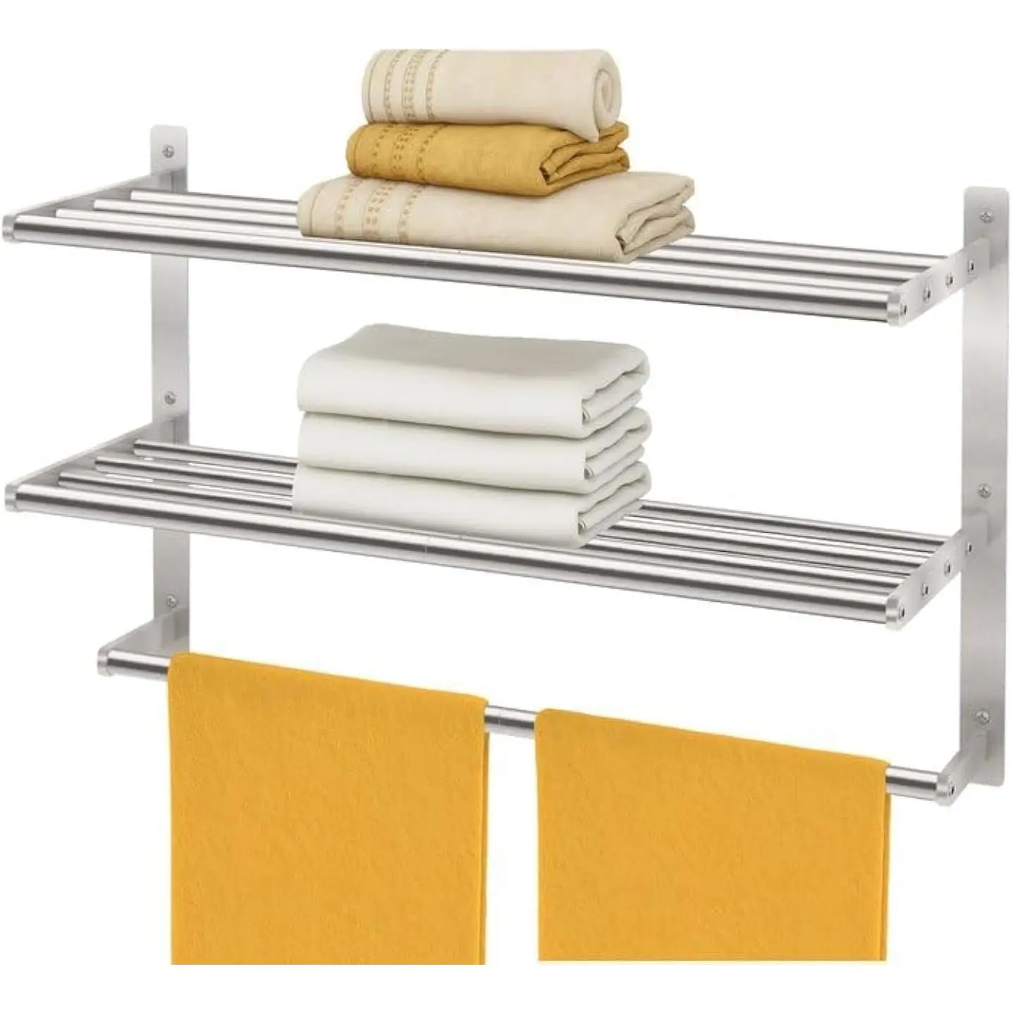 Hotel Towel Racks for Bathroom Wall Mounted,  24 Inch Towel Shelf for Bathroom, 3-Tier Bathroom Towel Rack with Tower Bars, Brushed Nickel