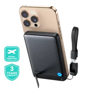 INIU MagFino Qi2 Certified 15W 10000mAh Magnetic Portable Charger with Built-In Foldable Stanｄ, Ultra Slim 45W Fast charging Power Bank Travel Wireless Metal Battery Pack, Detachable Lanyard USB C Cable Phone Charger for iPhone 17 16 15 14 13 12 Series