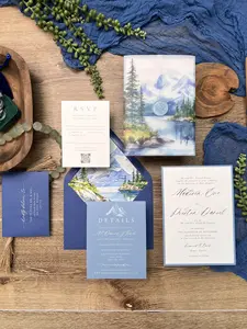 Mountain Wedding Invitation Suite - Vellum Jacket and Envelope Liner