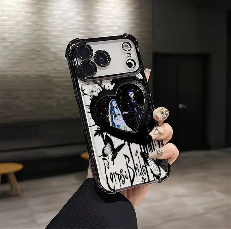 Dark Romantic Tim Burton Movie Aesthetic Smartphone Casing, Soft Silicon TPU Shockproof Protection, Unique Fashion Accessory for iPhone 17/16/15/14/13/12 Plus Pro Max & Samsung 22/23/24/25 Plus Pro Max Ultra, Airbag Corners, Drop Tested, Multi-Model