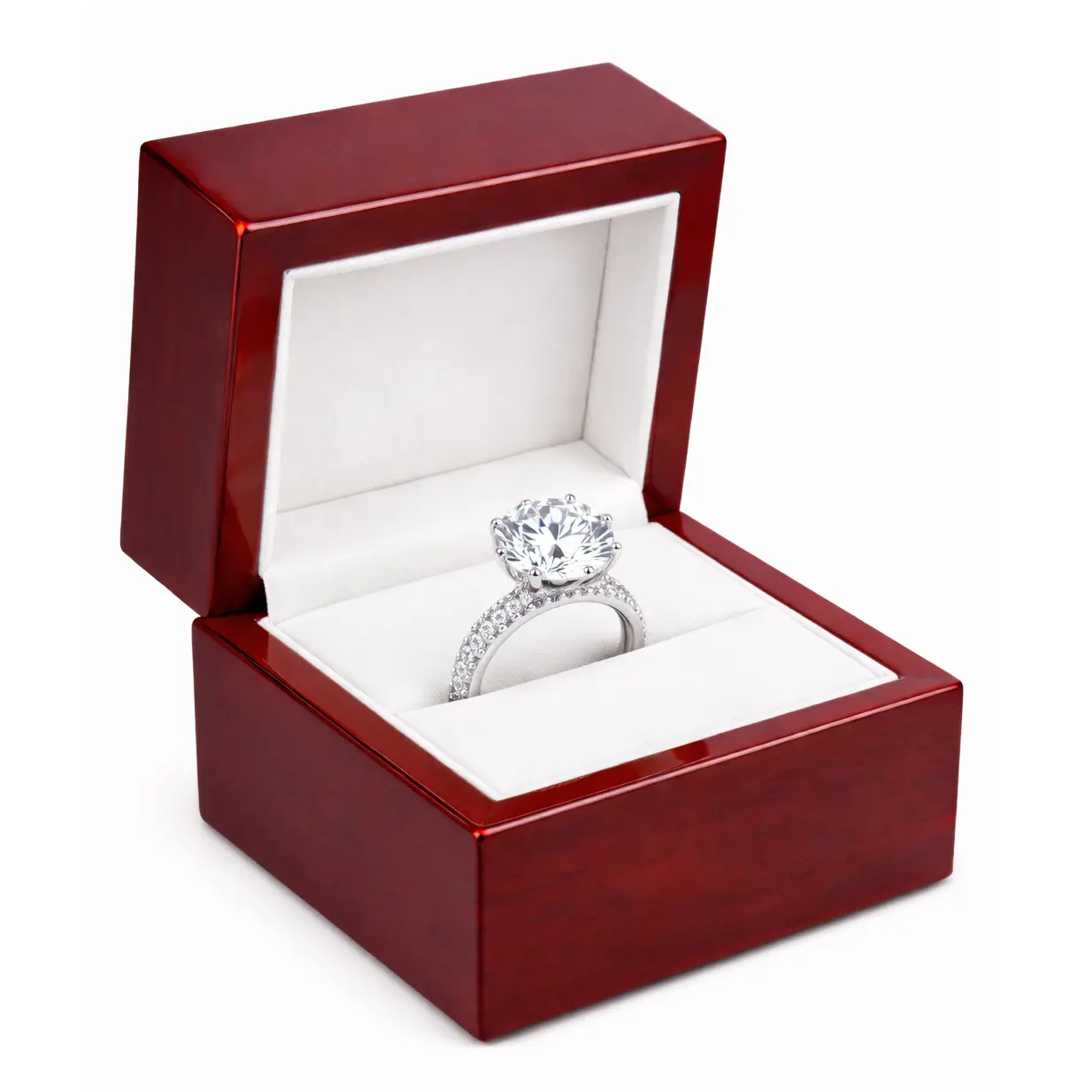 Novel Box Cherrywood Red Jewelry Box for Rings 2.25x2x1.87 Inches with White Inside - Wooden Gift Presentation Boxes for Ring - Mahogany Engagement Ring Case for Wedding & Special Occasions