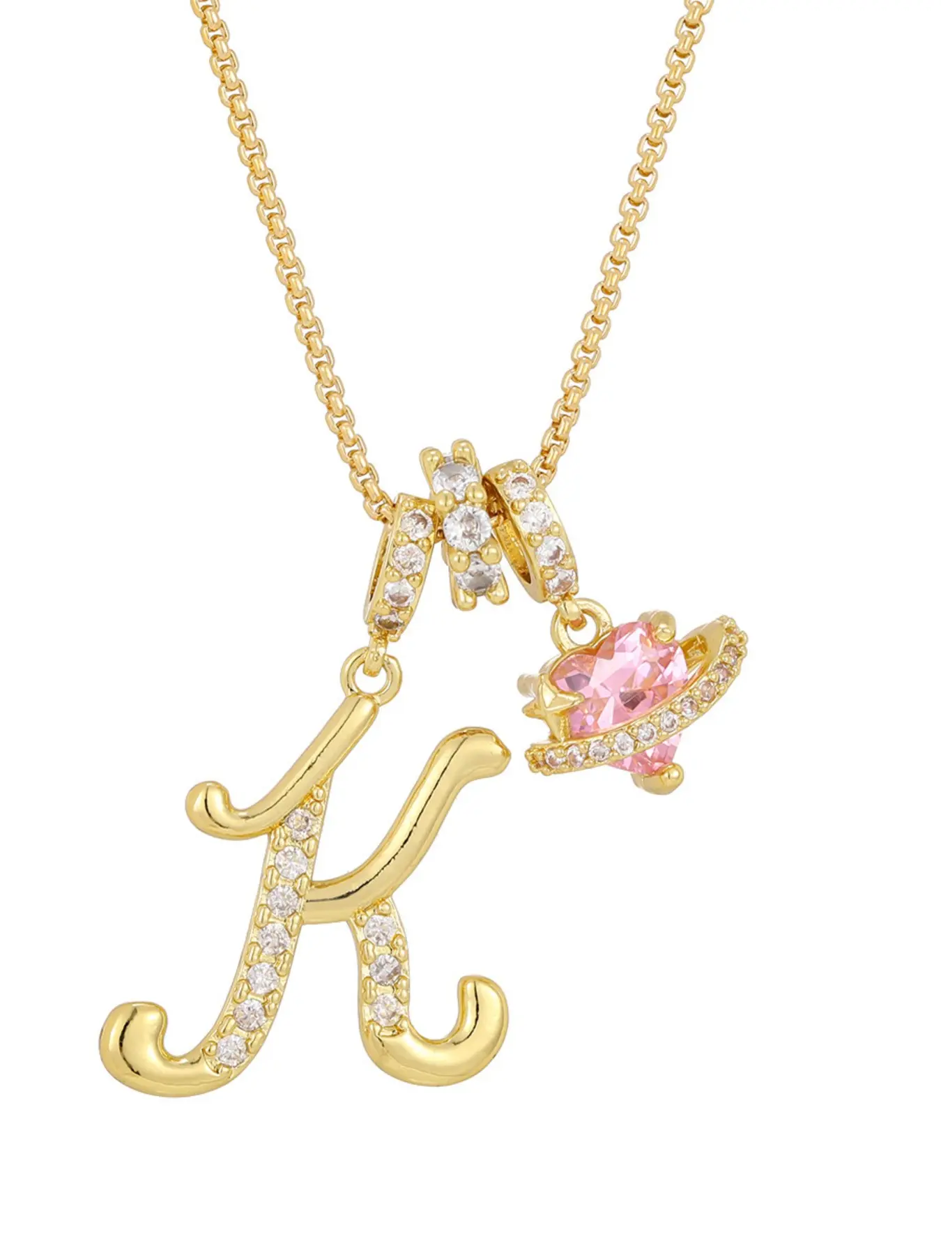 Copper A-Z Initial Letter Pendant Necklace for Women, Heart Zircon Box Chain Choker, Adjustable Length, Fashion Jewelry, Letters Necklace, Fashionable Jewelry