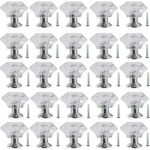 26PCS Ultra-small Acrylic Cabinet Drawer Handles - Diamond Shape Knobs with Screws, Shiny Surface Elevates Decor, Fits Kitchen Cabinets and Dressers, Cupboard Door Handles for Bathroom - Home Improvement Supplies
