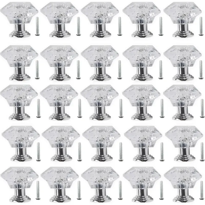 26PCS Ultra-small Acrylic Cabinet Drawer Handles - Diamond Shape Knobs with Screws, Shiny Surface Elevates Decor, Fits Kitchen Cabinets and Dressers, Cupboard Door Handles for Bathroom - Home Improvement Supplies