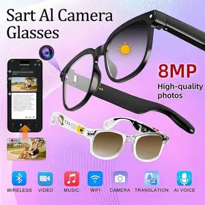Smart AI camera glasses, Wearable tech glasses, with 8-megapixel photochromic lenses, adjustable via buttons & touch, Suitable for travel & outdoor, supporting 160+ languages, real-time translation, Bluetooth wearable video recording, and UV prote