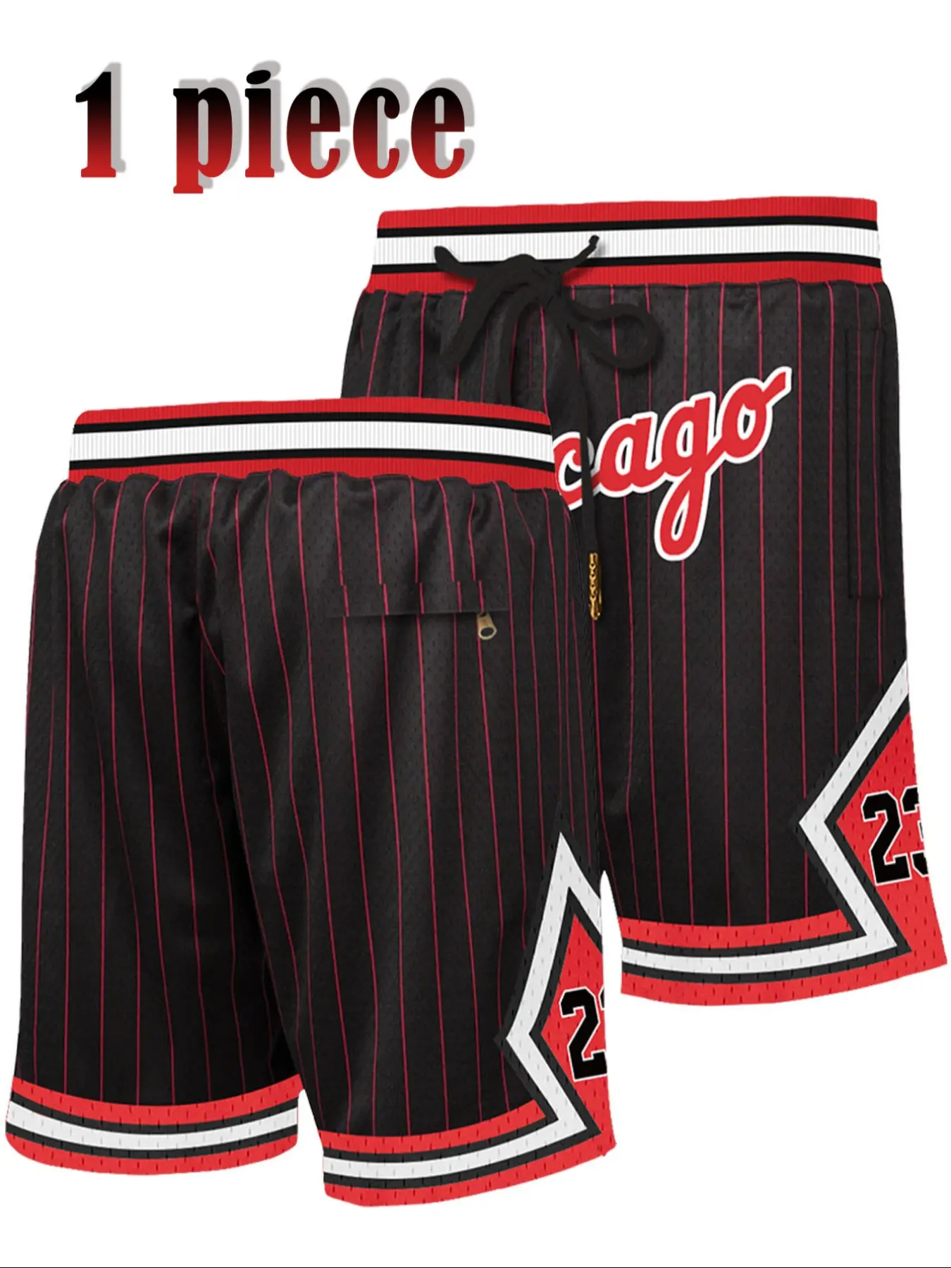 Men's 23 Black Vintage Embroidered Zipper Basketball Shorts, Casual Fitted Training Pants for Spring & Fall, Moderate Fabric Athletic Shorts, Athletic Bottoms, Sports Clothing, Sportswear