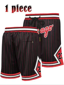 Men's 23 Black Vintage Embroidered Zipper Basketball Shorts, Casual Fitted Training Pants for Spring & Fall, Moderate Fabric Athletic Shorts