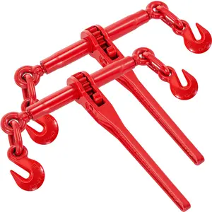 VEVOR Heavy Duty Ratchet Binders, 2-Pack Red, 9215LBS Working Load, 3/8"-1/2" Adjustable Length, G70 Hooks, for Grade 70-80 Chains, Tie Down Hauling