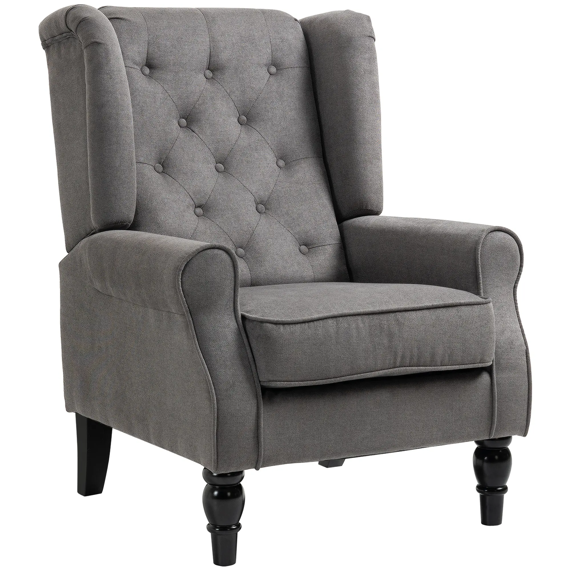 Dark Gray Wingback Accent Chair for Living Room - Button-Tufted Tub Chair with Round Armrests and Wood Legs