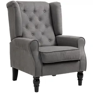 Dark Gray Wingback Accent Chair for Living Room - Button-Tufted Tub Chair with Round Armrests and Wood Legs