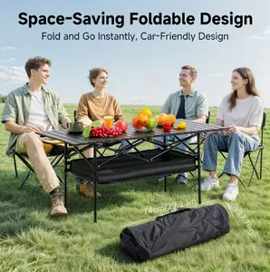 Portable Aluminum Camping Table Lightweight Adjustable Height with Mesh Storage Bag for Outdoor Picnics BBQs Beach Travel