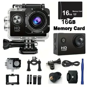Sports action camera, HD 1080P 2-inch LCD screen, 5 megapixel action camera, 300 mAh battery, waterproof 140 ° wide-angle wide-angle field of view, cycling swimming climbing and other outdoor sports with the gift of shooting, Wearable Action Camera!