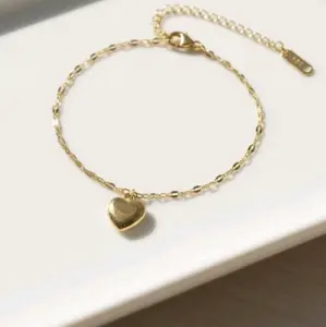 Heart Charm Bracelet 18K Gold Plated over Stainless Steel