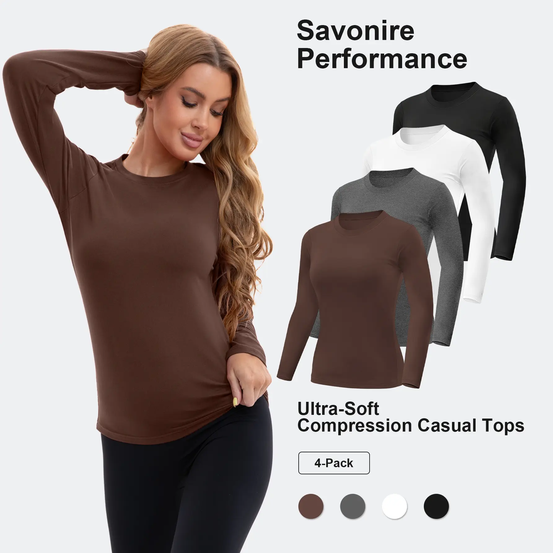 Women’s 4-Pack Long Sleeve Compression T-Shirts - Knit Tight Crew Neck Slim-Fit Quick Dry Moisture Wicking Activewear for Gym, Workout, Yoga - Red Fall Fashion Sporty Underscrubs for Sport Lovers (t shirts for women included)