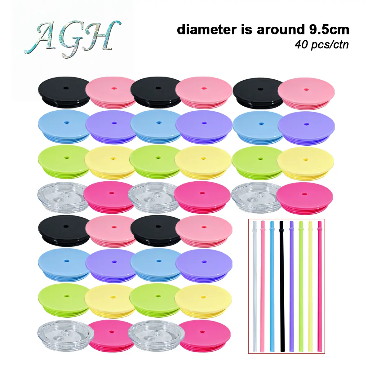 AGH US Replacement Lids 40pcs for 12oz 16oz 24oz Plastic Snow Globe Coffee Mug Glitter Tumbler Colors Mixed Drinkware