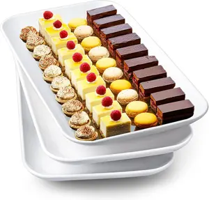 3-Piece large serving platter set—16-inch white porcelain trays designed for serving food.