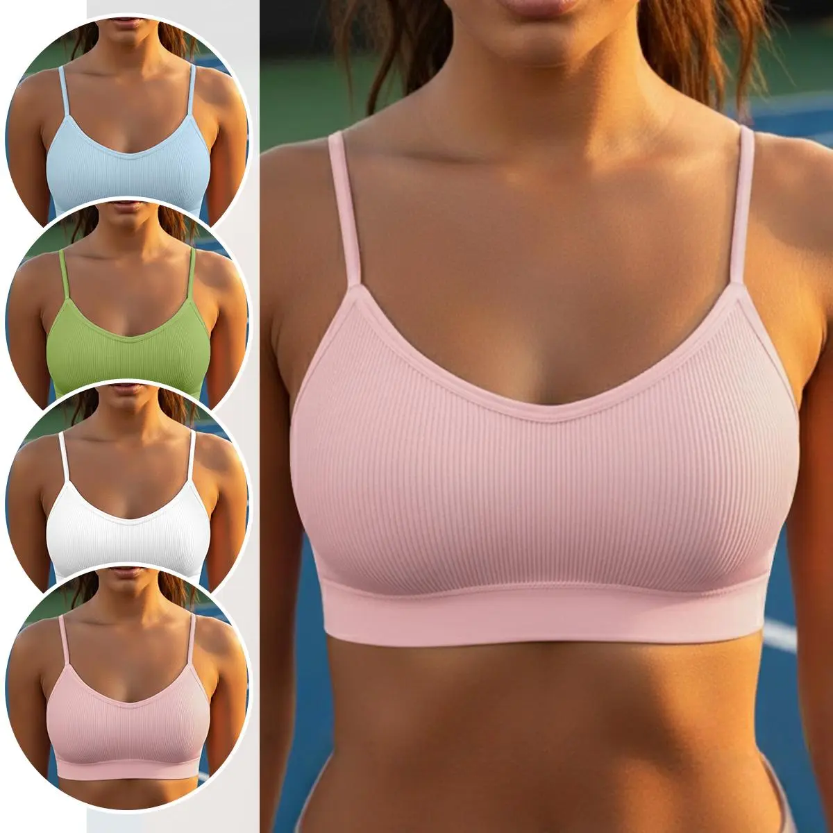 Morelect Women's 4-Pack Spaghetti Strap Camisole, Open-Back Tank Top with Built-in Bra, Lightweight Activewear for Summer, Sports Bralette Set