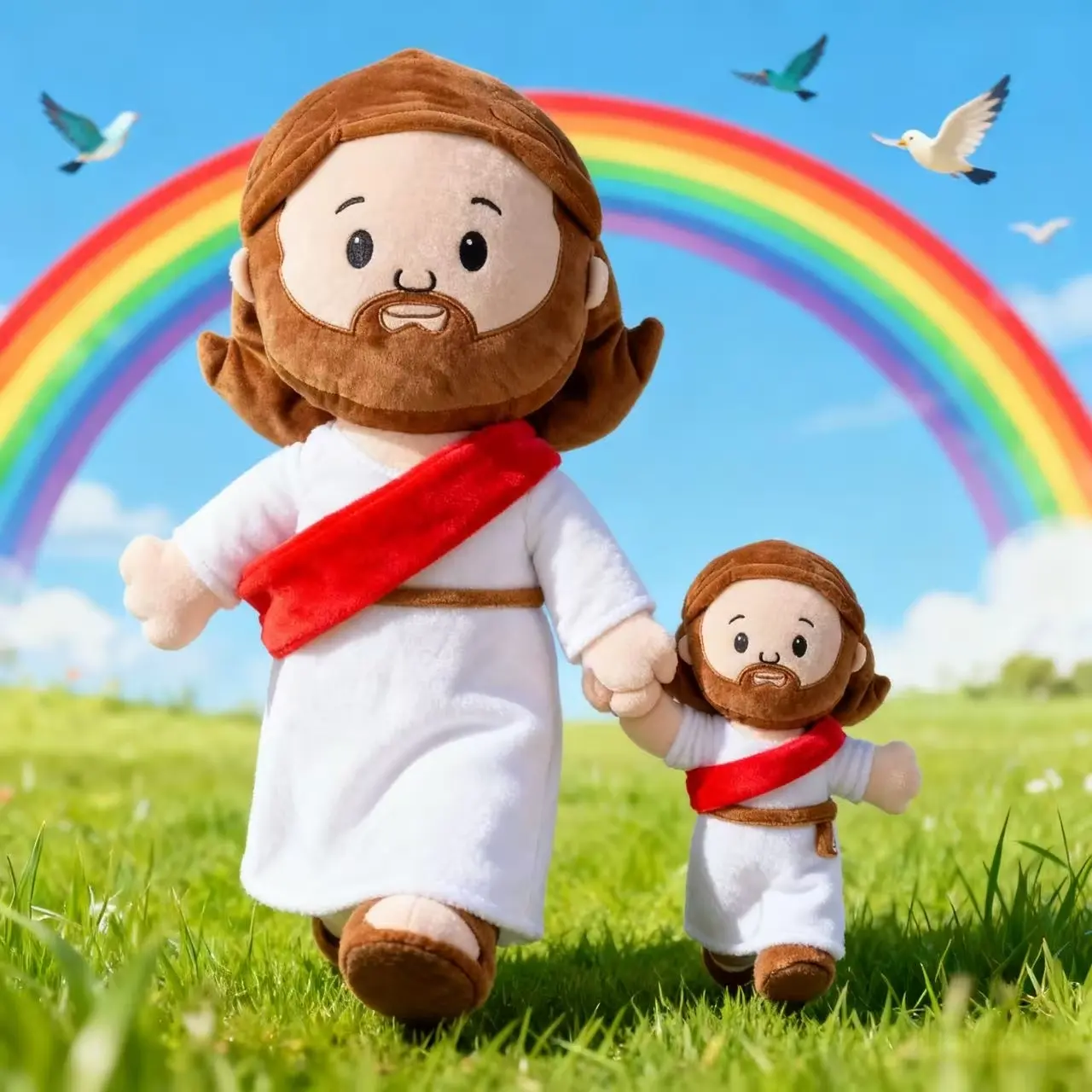 2pcs Jesus Heart Plush Toys, Cuddly Stuffed Animal, Cute New Year Gift, Mother's Day Easter Gift, Christian Baptism Gift, Thanksgiving Christmas Gift, Stuffed Animal Gifts, Soft Stuffed Animals