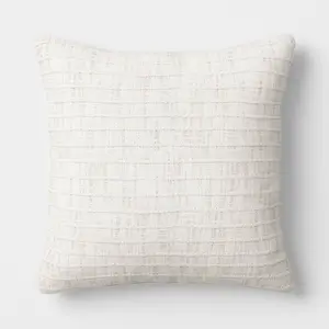 18"x18" Solid Textural Woven Pillow Ivory - Threshold