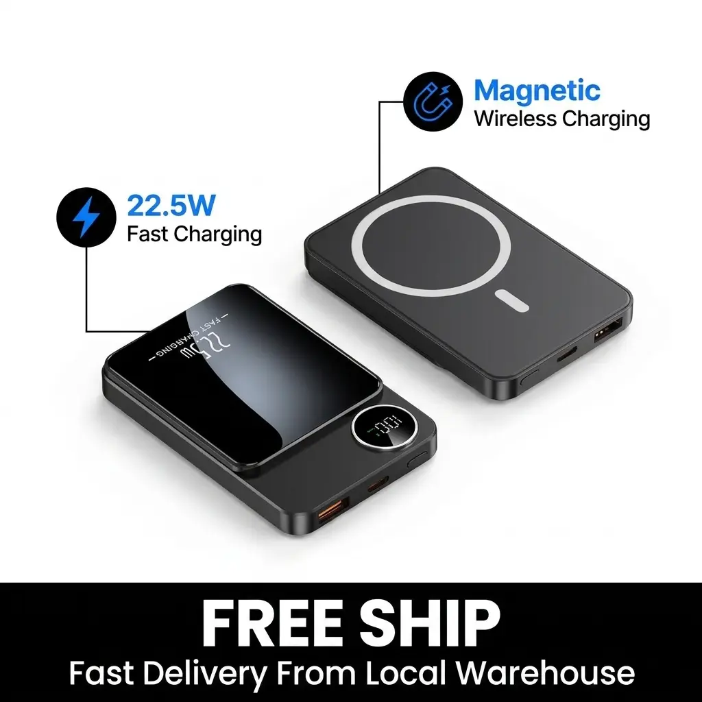 10000mAh Portable Wireless Power Bank - 22.5W Magnetic Fast Charging Mobile Charger with Digital Display, Festive & Party Supplies Phone Accessory for Music Festivals