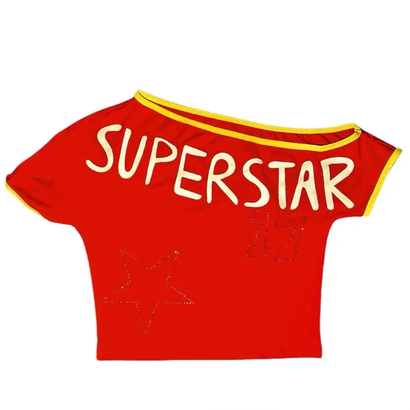 Women's Superstar Tee with Letter Printing and Rhinestones - Womenswear, Top